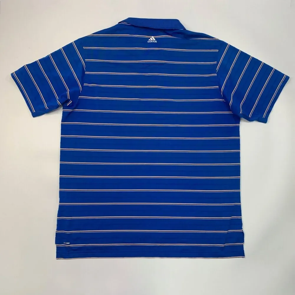 Adidas Polo Shirt Mens XL Extra Large Blue Climacool Striped Hickory Hills Golf